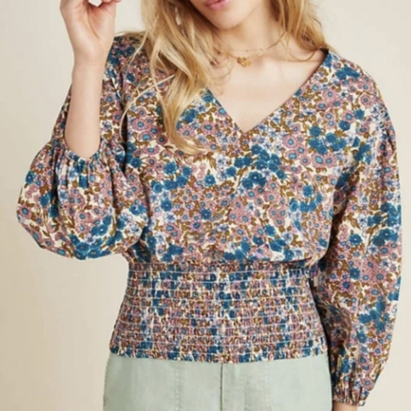 Anthropologie Tops - Anthropologie Maeve Odette Smocked Floral Top Size M Boho Cottagecore